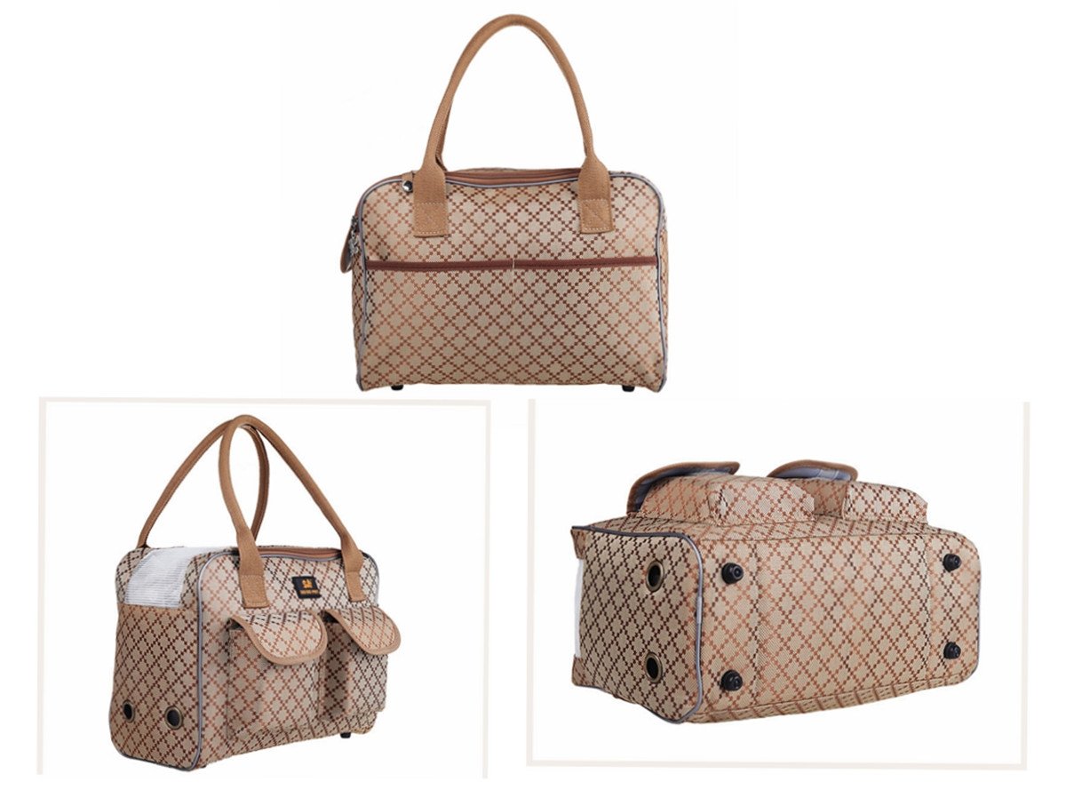 Hubulk Dog Carrier Bag Pet Tote Bag Doggie Handbag Cat Purse Puppy Pouch, Free Collapsible Dog Bowl Included (M Khaki)