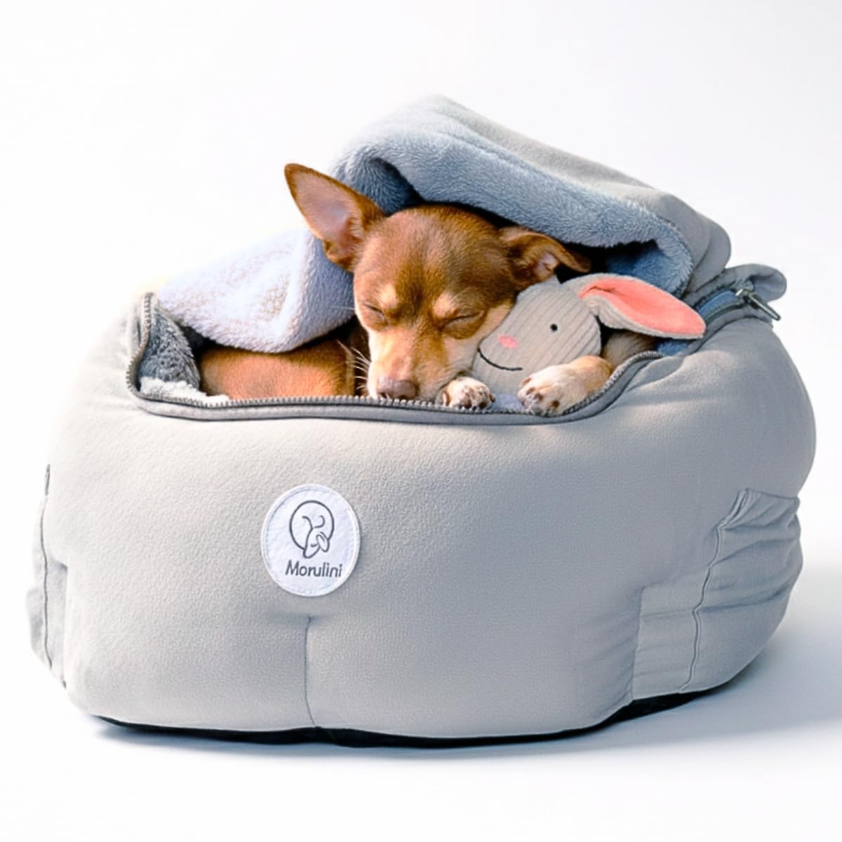 MORULINI Orthopedic Dog Car Seat for Small Breeds - Original Calming Burrow Nest for Car Anxiety Relief - 6β Memory Foam Booster & Travel Bed - for Dogs Under 25lbs, Frenchie, Chihuahua