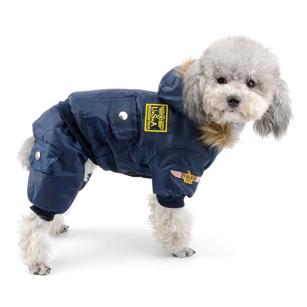 SELMAI Waterproof Fleece Lined Dog Winter Coat Snow Suit Airman Hooded Jumpsuit Snowsuits for Small Dog Puppy Chihuahua Blue M