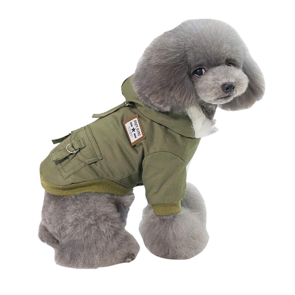 Trudz Pet Dog Hoodies, Rdc Pet Work Clothes, Thickened Dog Overall, Dog Military Uniform, Army Hoodie Sweater, Cotton Jacket Fur Coat for Small Dog & Medium Dog & Cat (Green,XL)