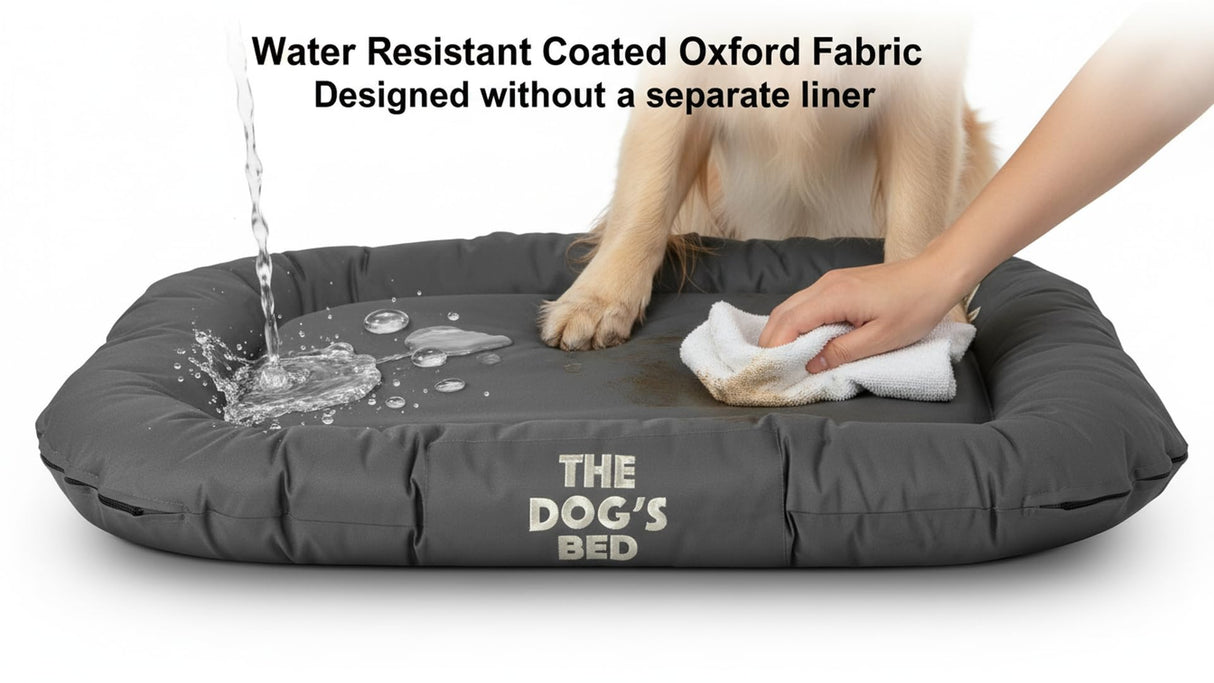 The Dog’s Bed Utility Waterproof Dog Bed for Medium Dogs, Grey - Washable Durable Indoor Outdoor Dog Bed, Tough Oxford Fabric, Removable Cover, Crate Car Kennel Travel Bed