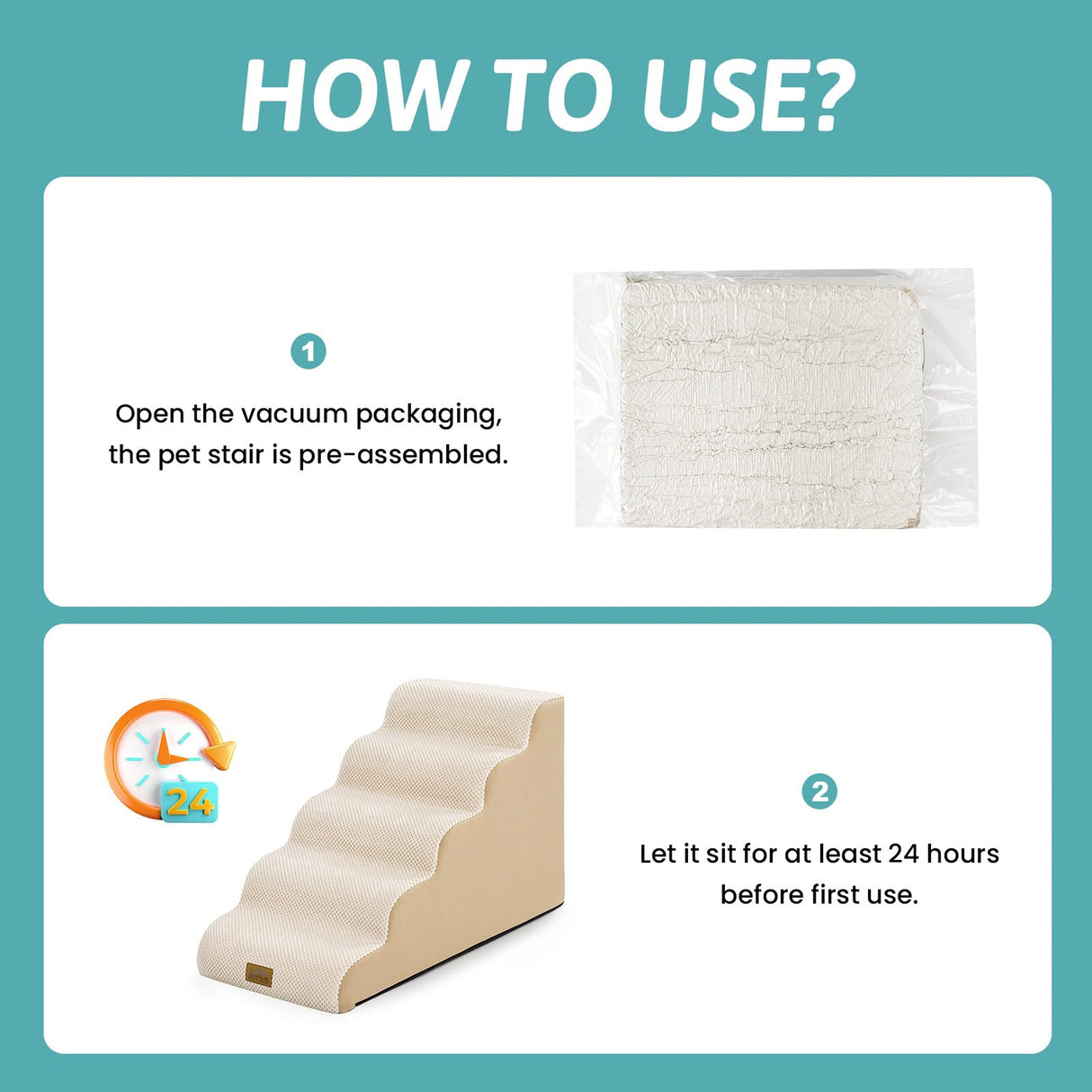 COZY KISS Dog Stairs for Small Dogs 19.7"H, 5-Step Sturdy Foam Dog Steps for Couch, Bed or Sofa, Curved Pet Stairs for Puppy and Older Cat, Doggie Ladder with Washable Cover, 15.7x33x19.7 inch, Beige