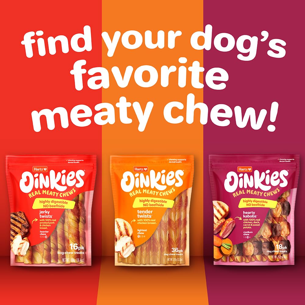 Hartz Oinkies Tender Twists with Real Chicken Breast Rawhide-Free Dog Treats, Highly Digestible Dog Chews, 72 Count