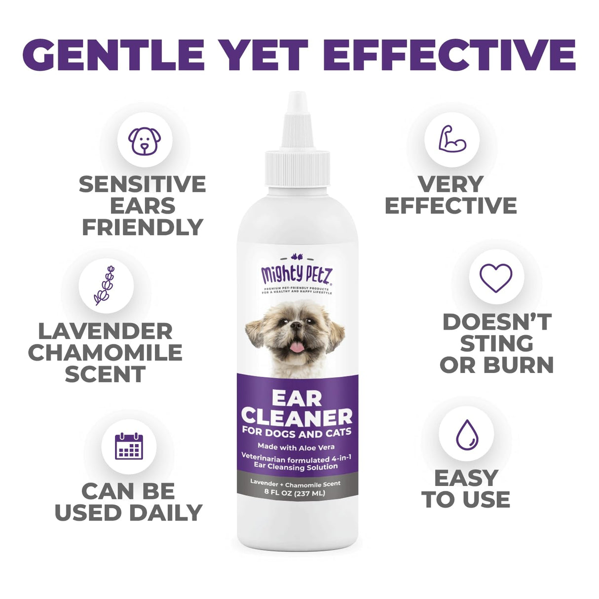 Mighty Petz Dog Ear Cleaner – Gentle Pet Ear Wash for Routine Ear Hygiene For Dogs and Cats 8 oz