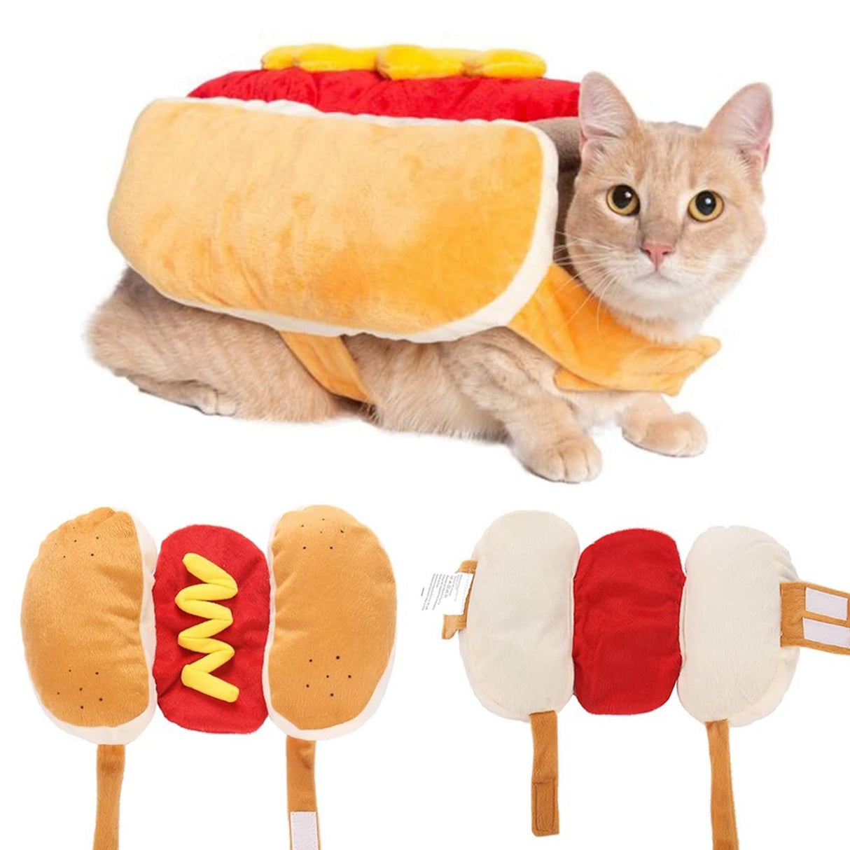 ISMARTEN Hot Dog Pet Costume, Fun Food Halloween Dog Cosplay, Christmas Costumes for Small Dogs, Puppies & Cats (Large, Red & Yellow)
