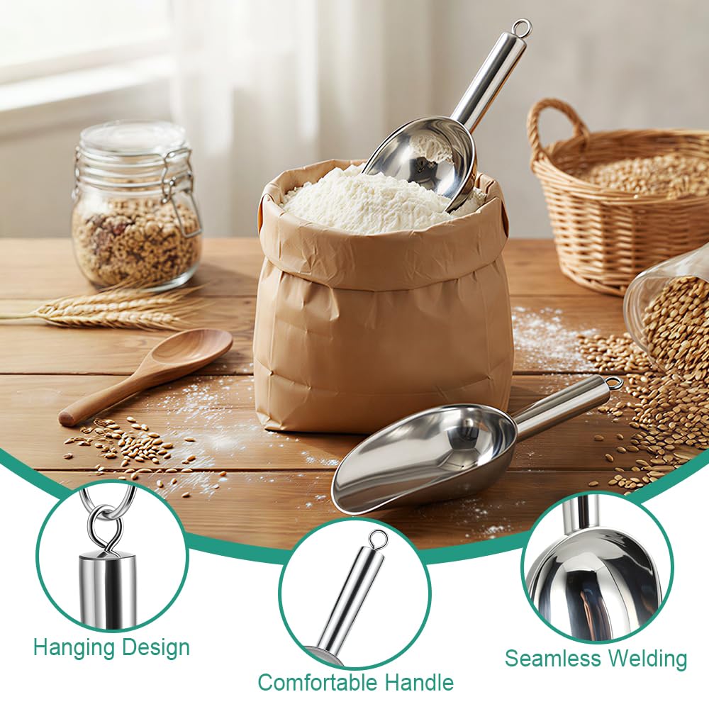 6 Oz Upgraded & Thickened Stainless Steel Ice Scoop, Kitchen Scooper for Ice Maker, Freezer, Bucket, Bar, Wedding, Pet Food - Sturdy, Rust-Resistant, Dishwasher-Safe