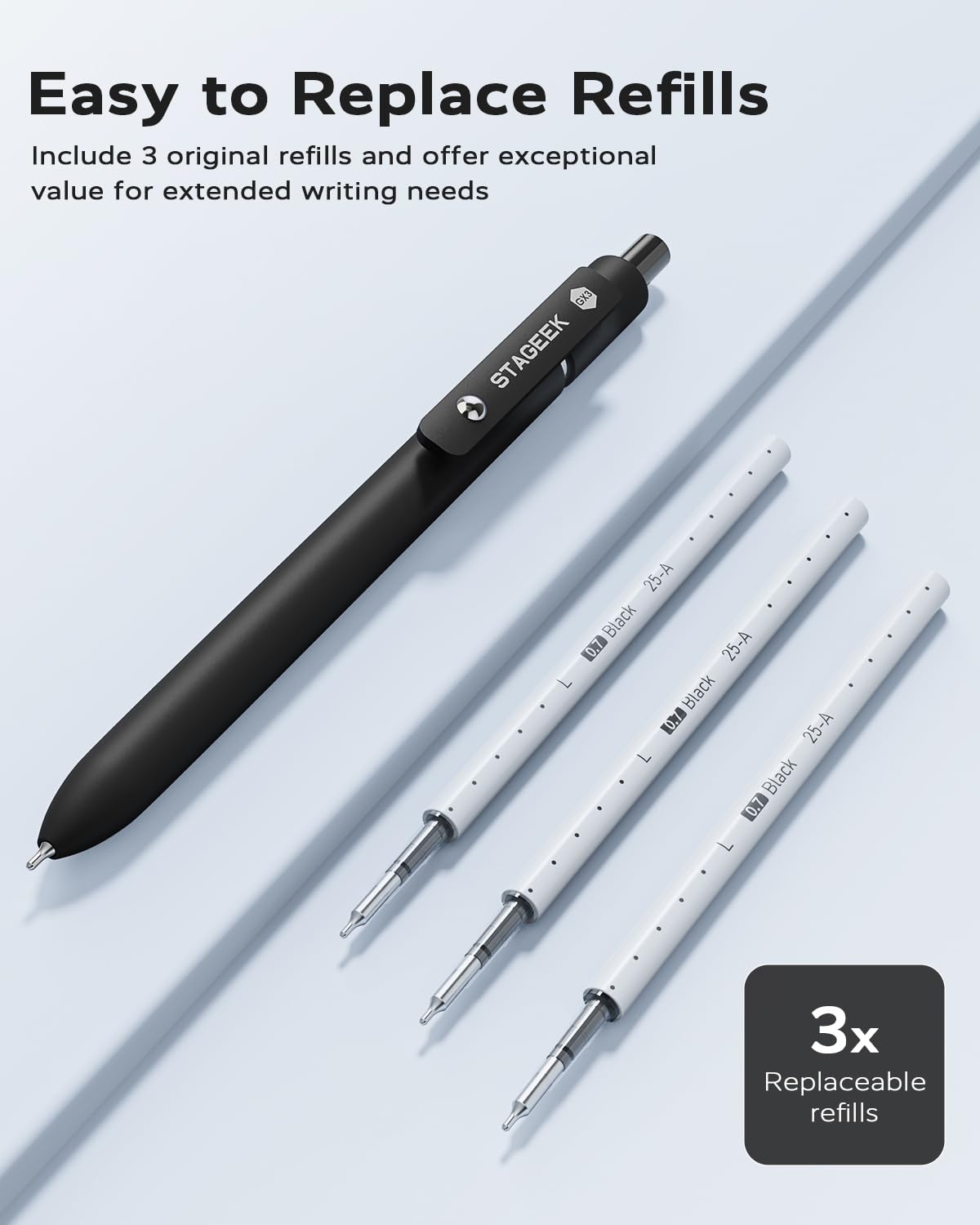 STAGEEK Black Gel Pens GX3, 6 Pcs Fine Point Smooth Writing Pens with 3 Extra Refills, Quick Dry Black Ink Pens for Journaling, Office, Note Taking, School Supplies, Nurse Aesthetic(Black Gray White)