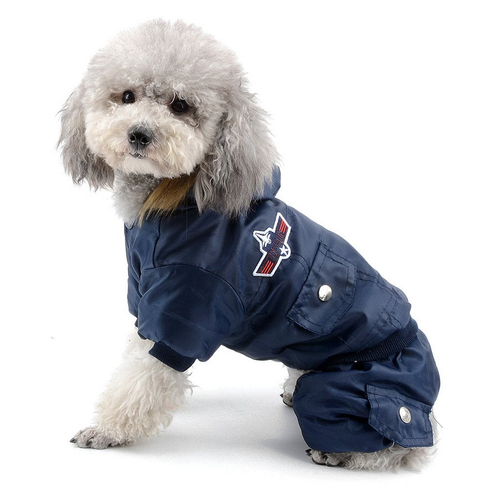 SELMAI Waterproof Fleece Lined Dog Winter Coat Snow Suit Airman Hooded Jumpsuit Snowsuits for Small Dog Puppy Chihuahua Blue M