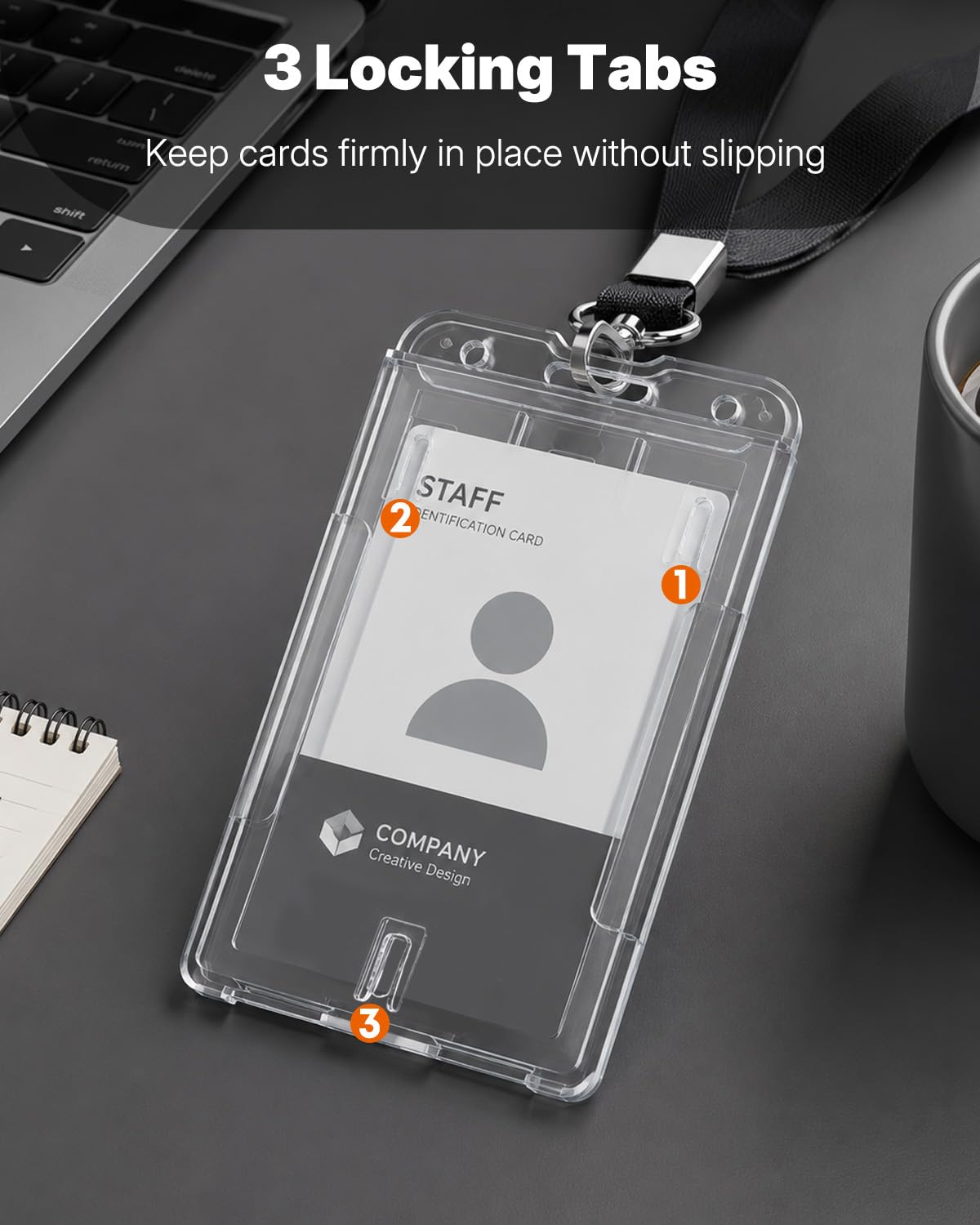 2 Pack Vertical 2-Card Badge Holder with Thumb Slot Hard Transparent PC Case Protector for Office School IDs Credit Cards Driver’s Licenses and Passes