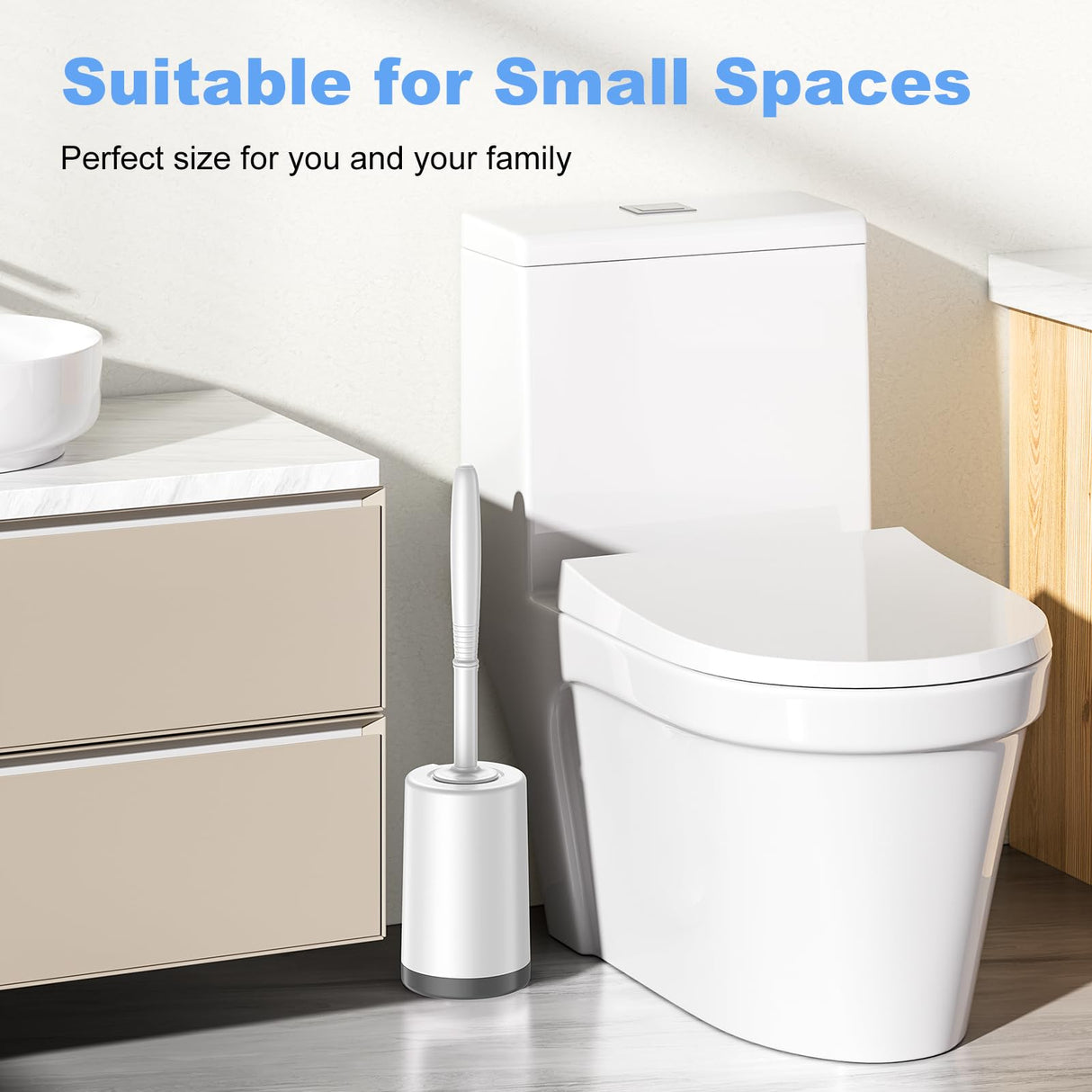 Toilet Bowl Brush Holder Set: Curved Design with Holder for Deep Cleaning Under Rim - Compact Hidden Scrubber for Small Space - Modern RV Bathroom Accessories - White 1 Pack