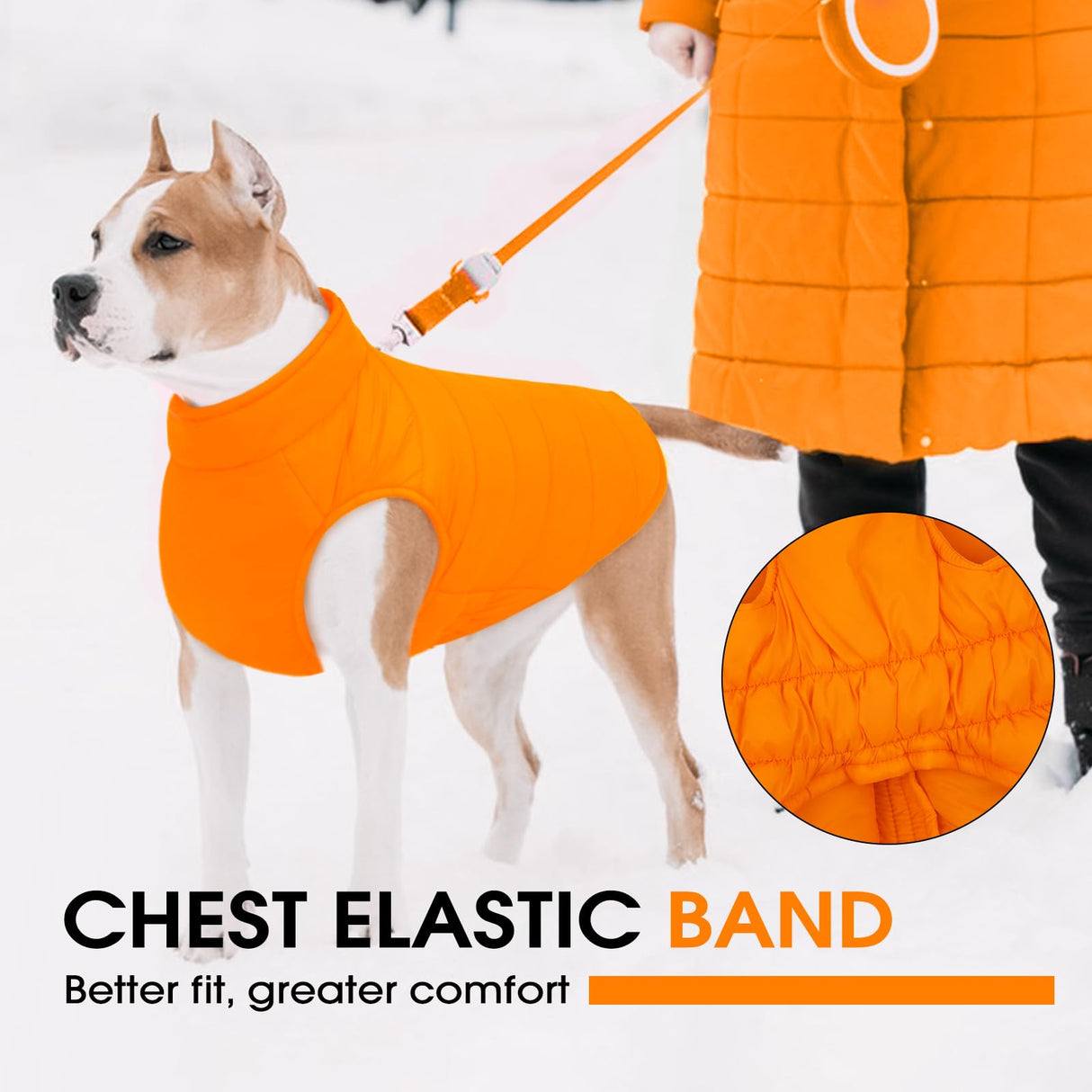 LeleTail Large Dog Winter Coat with Back Zipper & Detachable Scarf, Waterproof Warm Dog Snow Jacket, Dogs Puffer Vest for Golden Retriever, German Shepherd, Orange 2XL