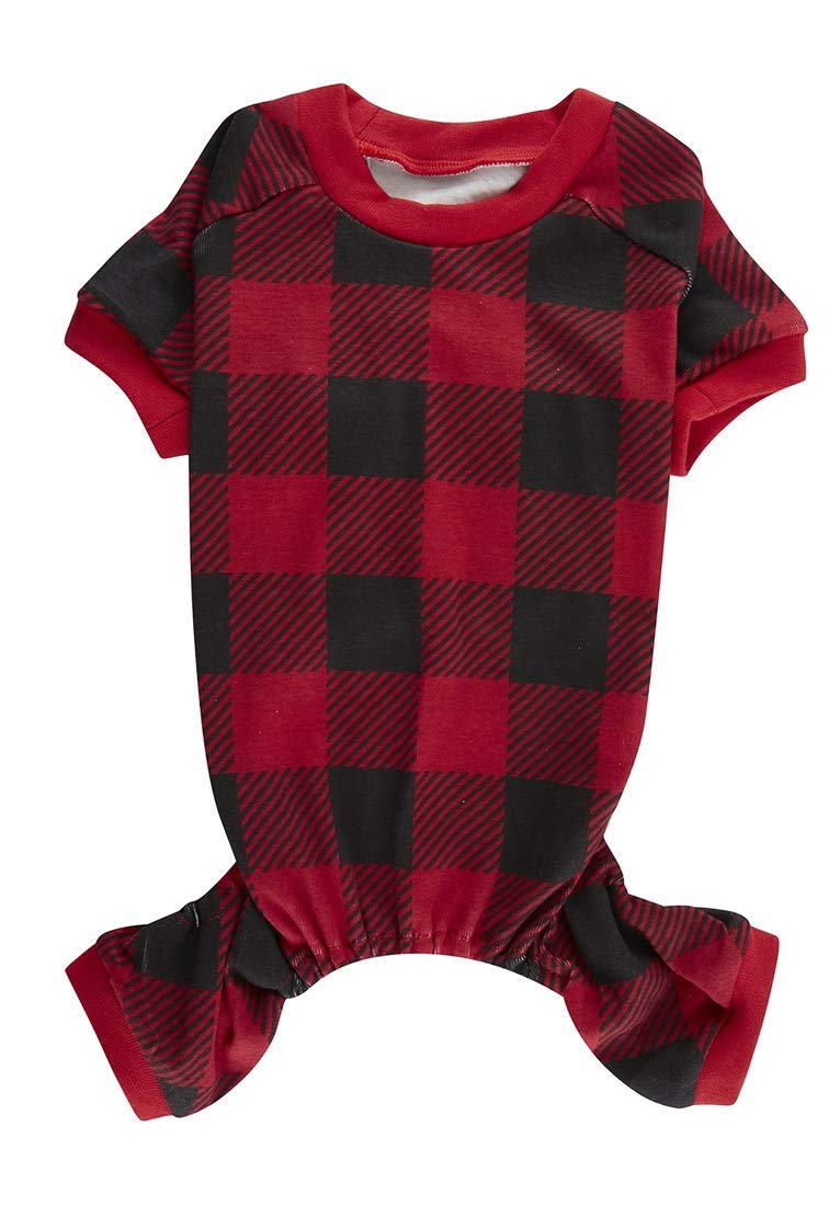 Red Plaid Christmas Clothes for Dogs Pajamas Onesie PJS, Back 23" XLarge