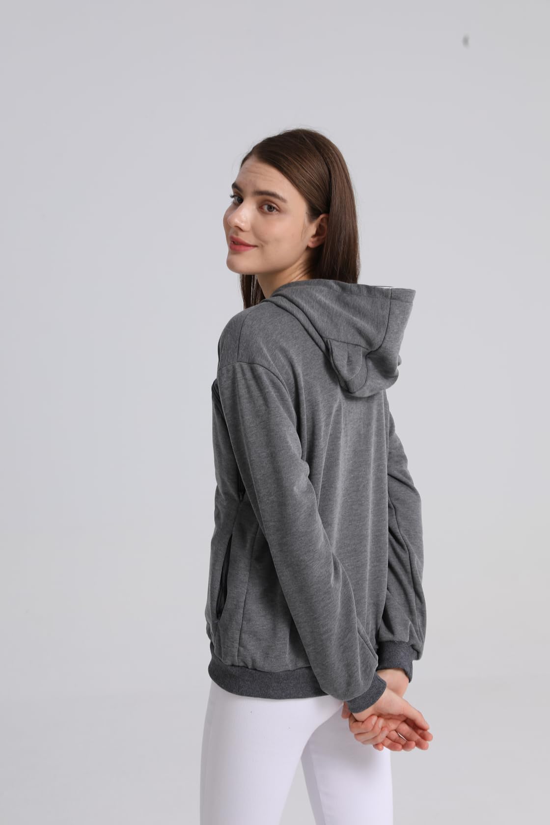 ALYC Pet Carrier Hoodie Cat Dog Pouch Holder Sweatshirt Large Pocket Pullover Shirt with Cat Ear for Women Dark Gray