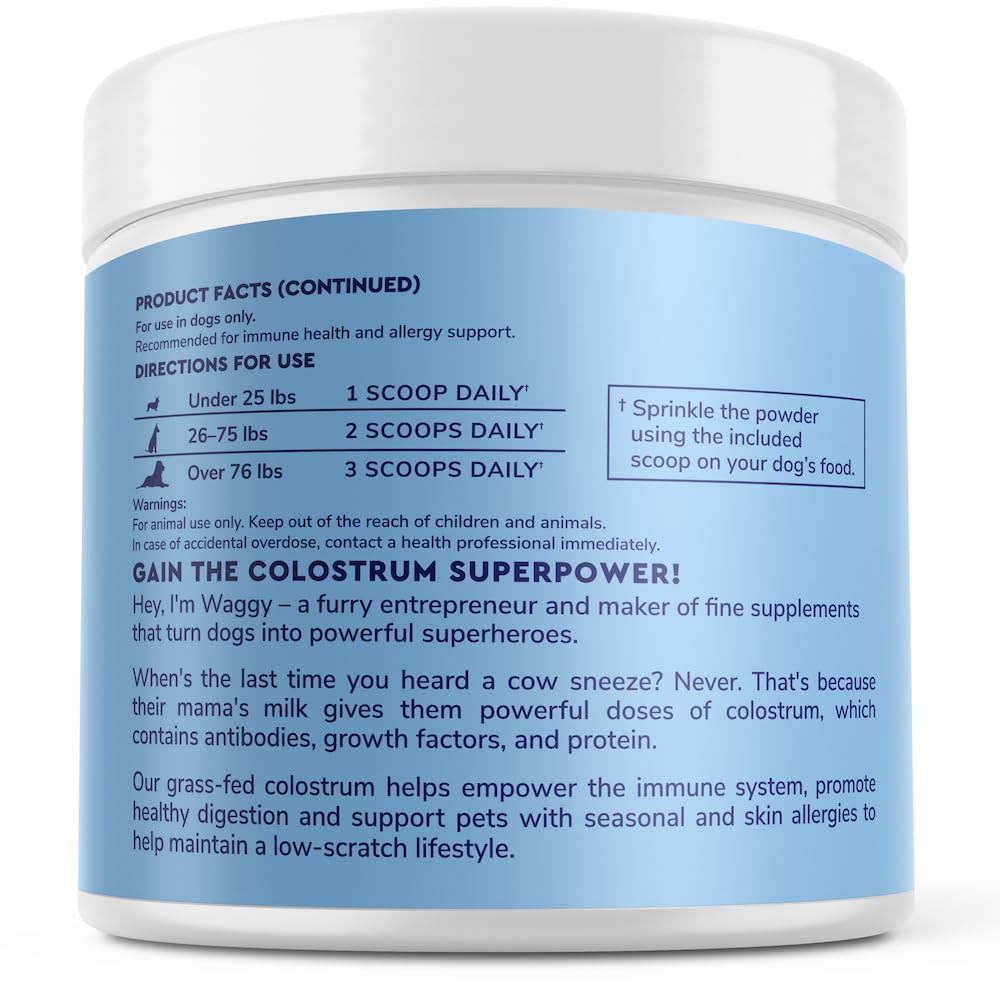 WONDER PAWS Premium Grass Fed Colostrum for Dogs – Pure Bovine Colostrum for Dogs – Immune, Allergy, Skin & Itch Relief – All Ages, Sizes & Breeds – 3.20oz