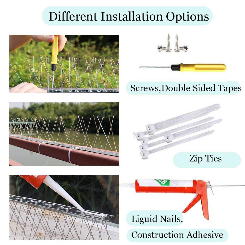 PANGCH Bird Spikes for Pigeons Small Birds,Stainless Steel Bird Spikes -No More Bird Nests & Poop-Disassembled Spikes 185 Strips 200.29 Feet Coverage