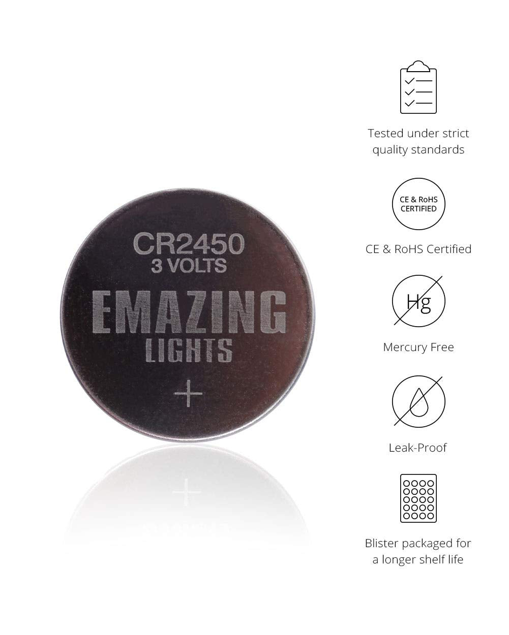 EmazingLights CR2450 Batteries 3 Volt Lithium Coin Cell 3V Button Battery (60 Pack)