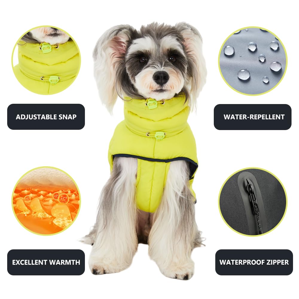 Howlywoof Dog Winter Puffer Jacket, Warm Padded Sleeveless Coat for Small Medium Dogs, Waterproof Winter Jacket, Turtleneck Cold Weather Dogs Jacket (Size 4(chest19-22'', 17-22 lbs))
