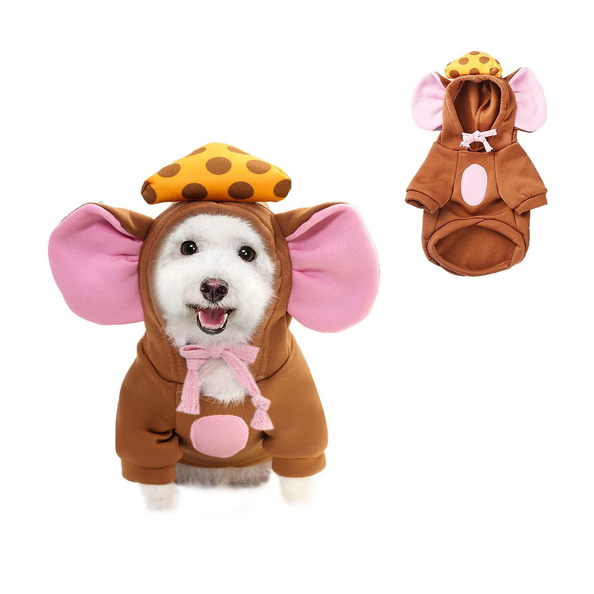 HDKUW Dogs Hoodie, Sweatshirt Fruit Warm Coat Sweater, Cold Weather Costume for Puppy Small Medium Dog (XL, Brown Mouse)