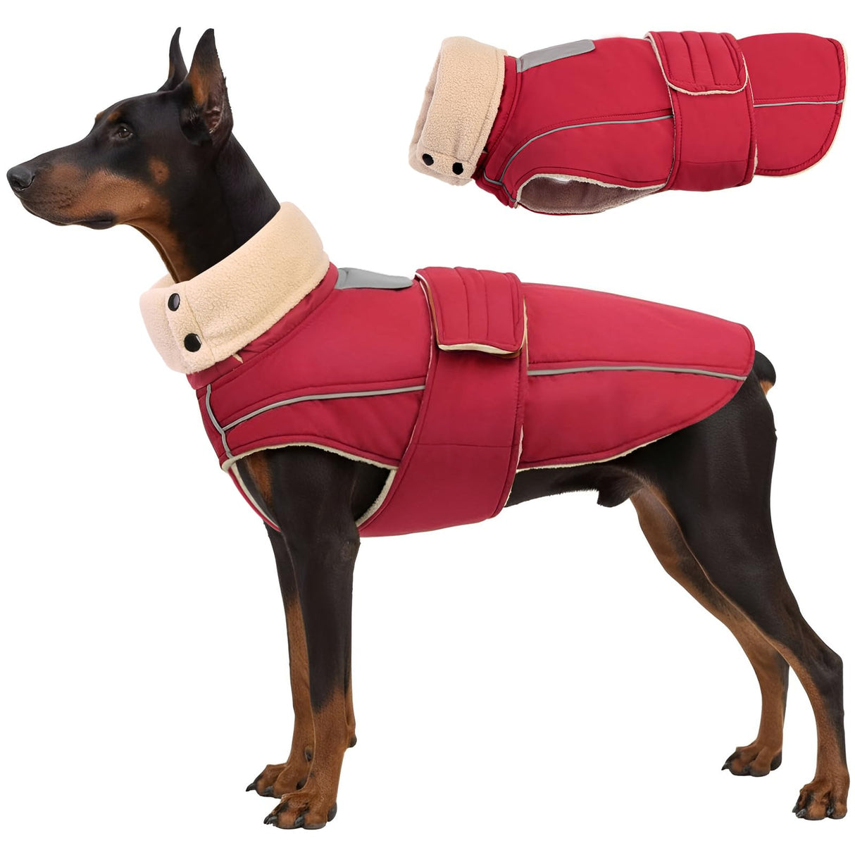 ASENKU Warm Dog Coat, Waterproof Dog Jackets for Large Dogs with Reflective Fleece Vest Turtleneck with Button,Windproof Cold Weather Coats for Small Medium Large Dogs, Red, 3XL