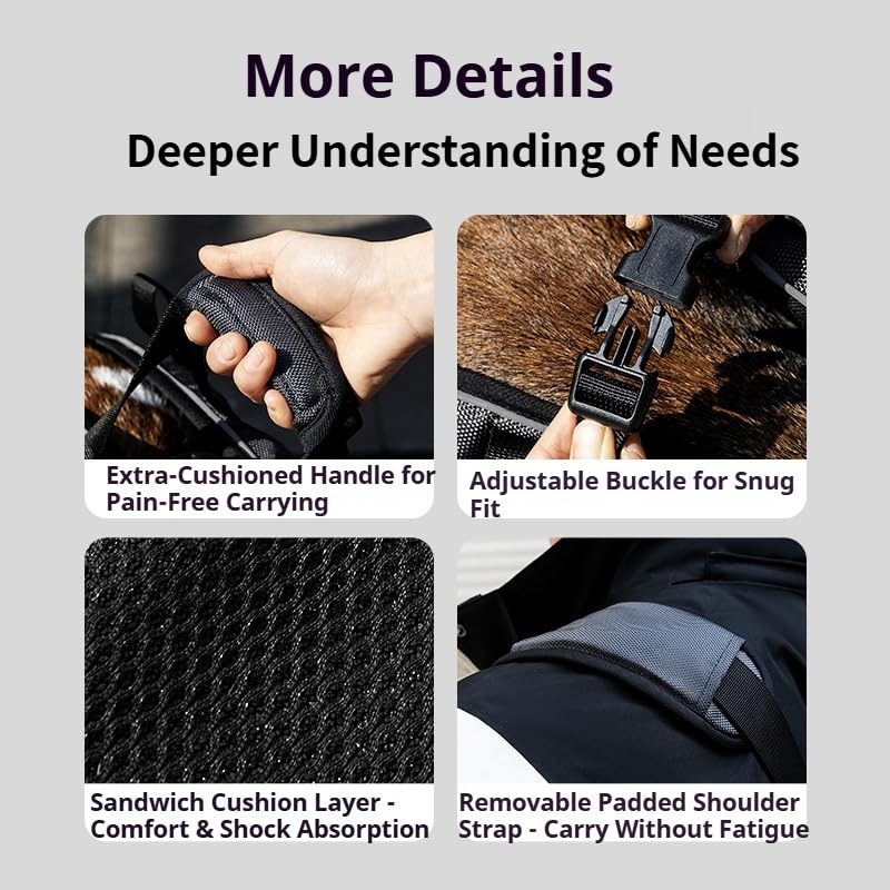 4-in-1 Convertible Pet Carrier for 14-20 lbs Dogs & Cats - Breathable Air Mesh Backpack Harness with Spine Protection | Adjustable Sling, Shoulder Bag & Handheld | Black-L