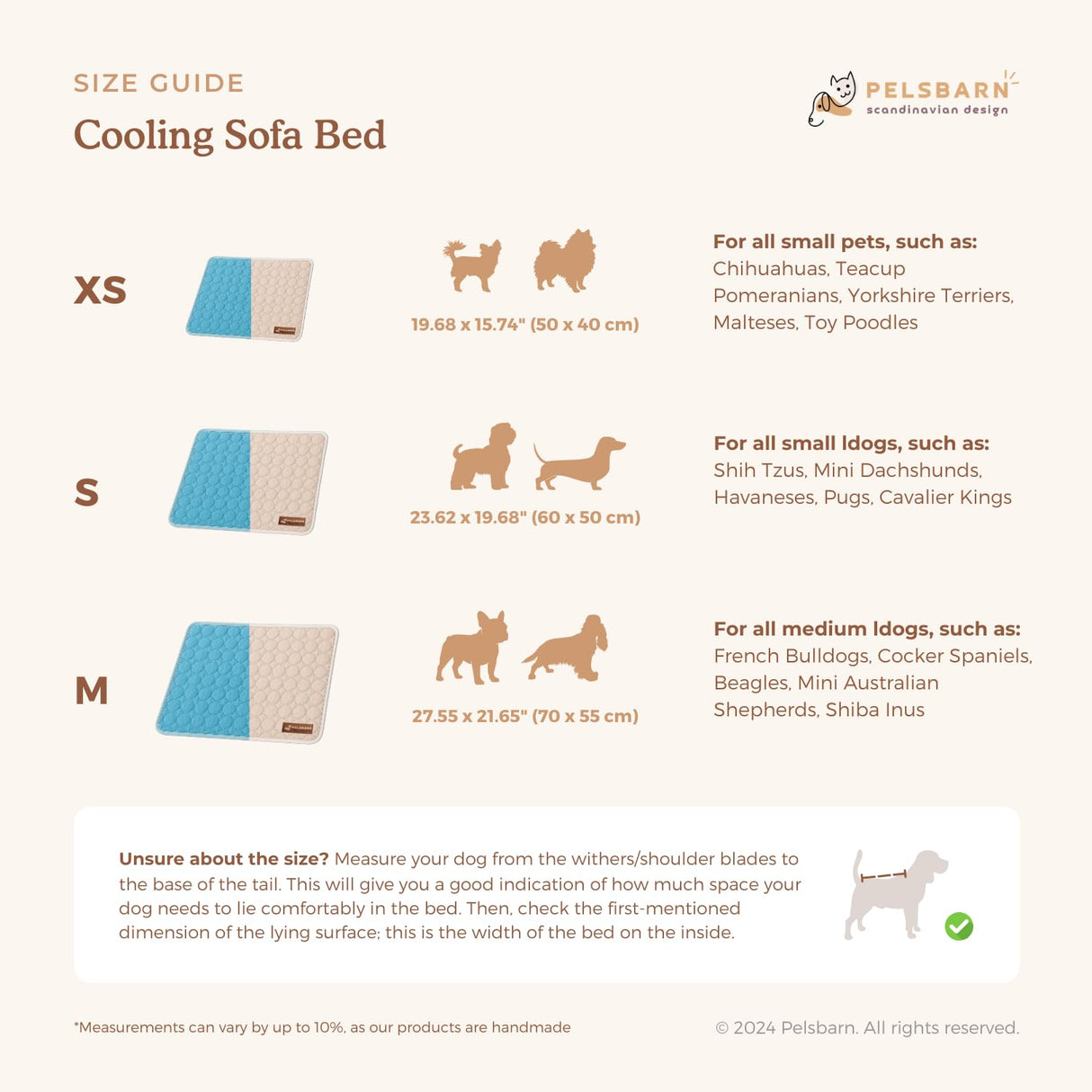 Pelsbarn Dog Cooling Mat- Ice Silk Summer Comfort, Self Cooling, Non-Slip Dog Pad, Durable & Washable, Mat for Small Dogs 18"" x 21"", Support Shelter Dogs with Every Purchase (Beige)