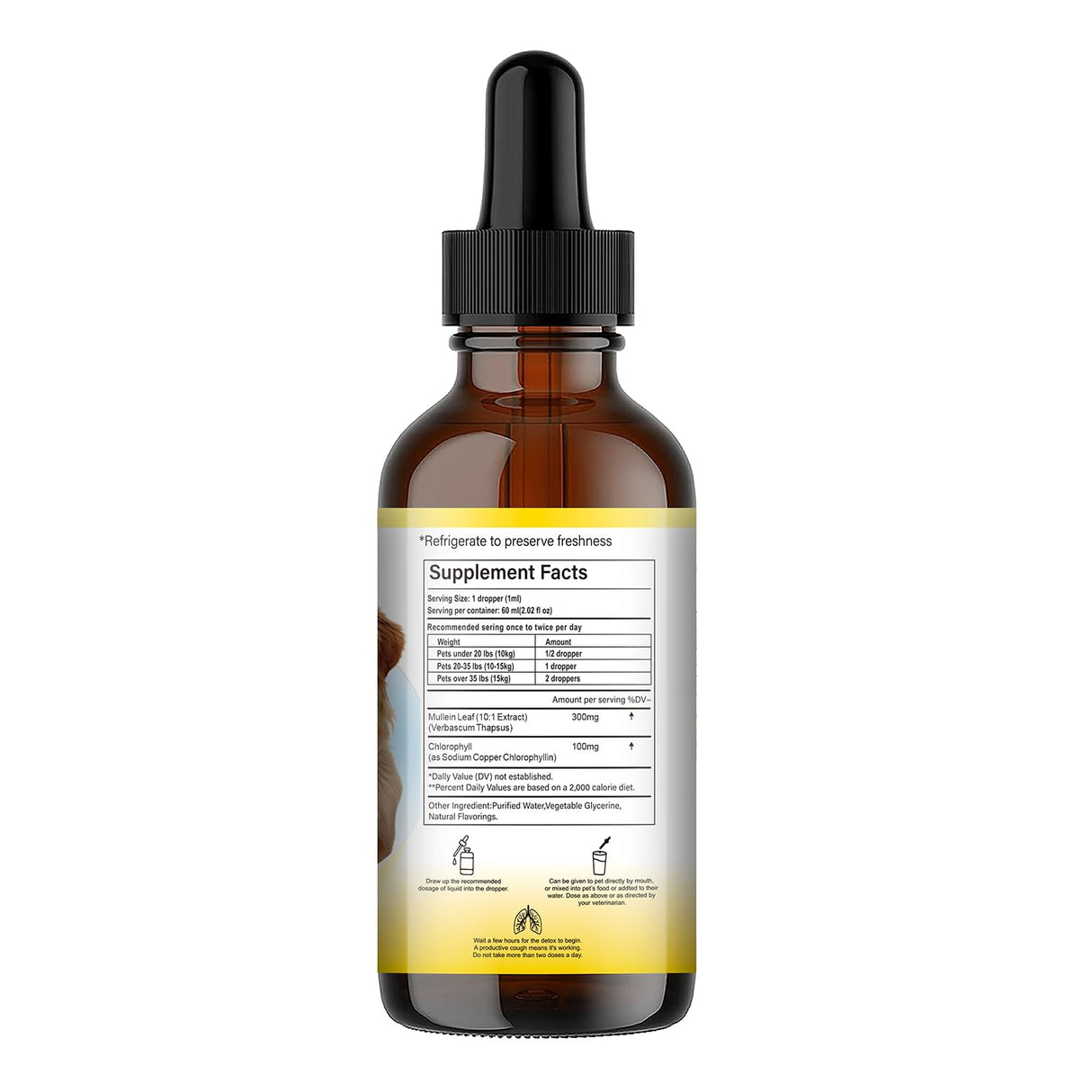 Mullein Lung Support Drops for Dogs & Cats, Relieves Kennel & Dry & Wet Cough, Lung Cleanse, Soothes Sore Throat, Eases Breathing - Pure Plant Extract, Hormone & Chemical Free, with Chlorophyll