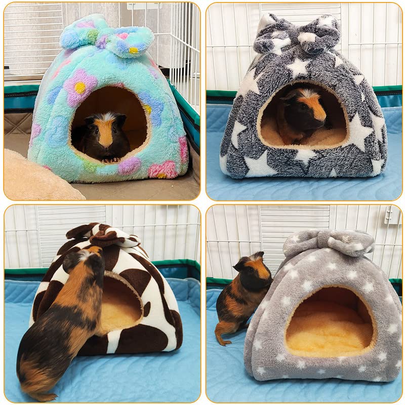 GINIDEAR Guinea Pig Bed, Guinea Pig Warm Hideout House Accessories Cozy Bed for Small Animals Hamsters Chinchillas Dwarf Bunnies Hedgehogs. M, Green Flower