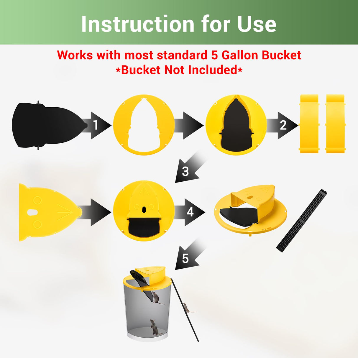 Automatic Reset Slide Bucket Lid Mouse Trap, Reusable Catch and Release Mouse Trap, Mousetrap Bucket Indoor and Outdoor, Humane Non-Kill Mouse Trap Bucket, Mouse Trap Bucket Lid (3-Pack)