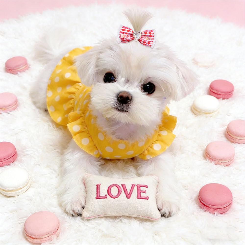 20Pcs Valentine's Day Dogs Hair Bows with Rubber Band for Small Medium Pet Curly Adorable Rhinestone Dog Bows Puppy Cat Hair Accessories Heart Pattern (for Valentine’s, Medium (2 inch)