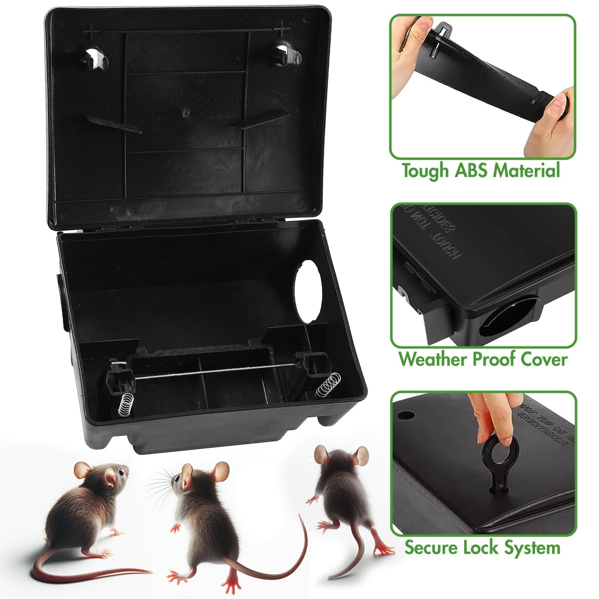 Large Rat Bait Stations 4 Pack, Effective Mouse Bait Station for Home Garden and Outdoors, This Rodent Bait Station Keeps Children and Pets Safe (Bait is not Included)