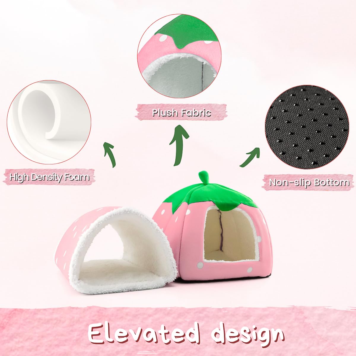 TiereCare Guinea Pig Hideout with Tunnel, Washable Chinchilla House Bed, Fleece Hideaway, Enrichment Toys, and Cage Accessories for Ferret Hedgehog Small Animal