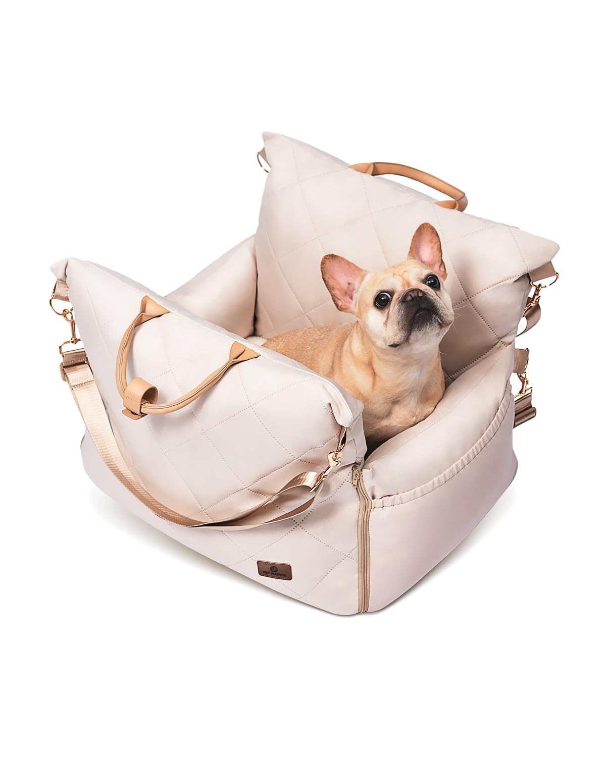 PET MARVEL Dog Car Seat for Small Dogs Up to 25 lbs, Pet Booster Seat & Travel Carrier with Safety Leash and Thick Cushion, Fully Detachable Washable Pet Bag with Storage Pocket, Portable, Beige