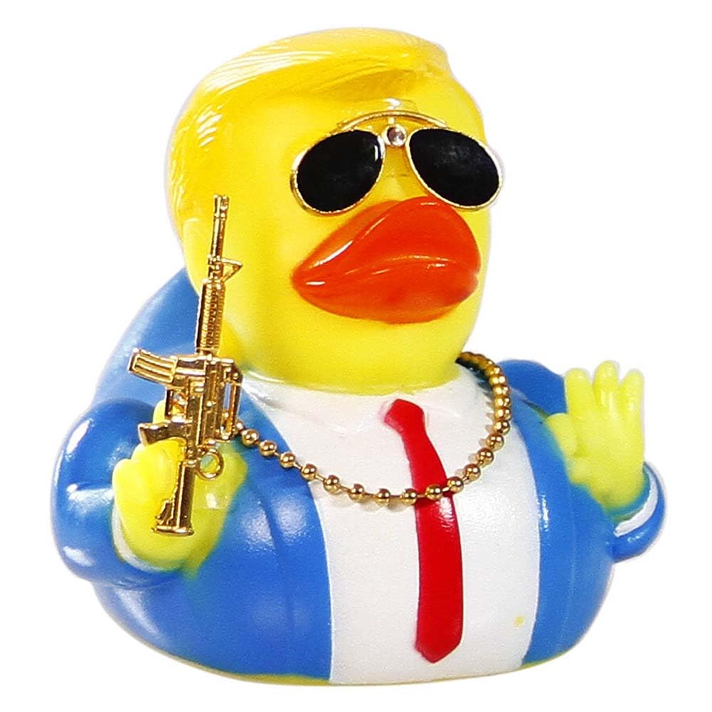 TAOHUAJIANG Rubber Ducks Trump Car Duck Dashboard Decoration Squeak Ducks Toys Car Ornaments Car Décor Accessories with Sunglasses,Defense Accessory and Gold-Plated Necklace (Style F)