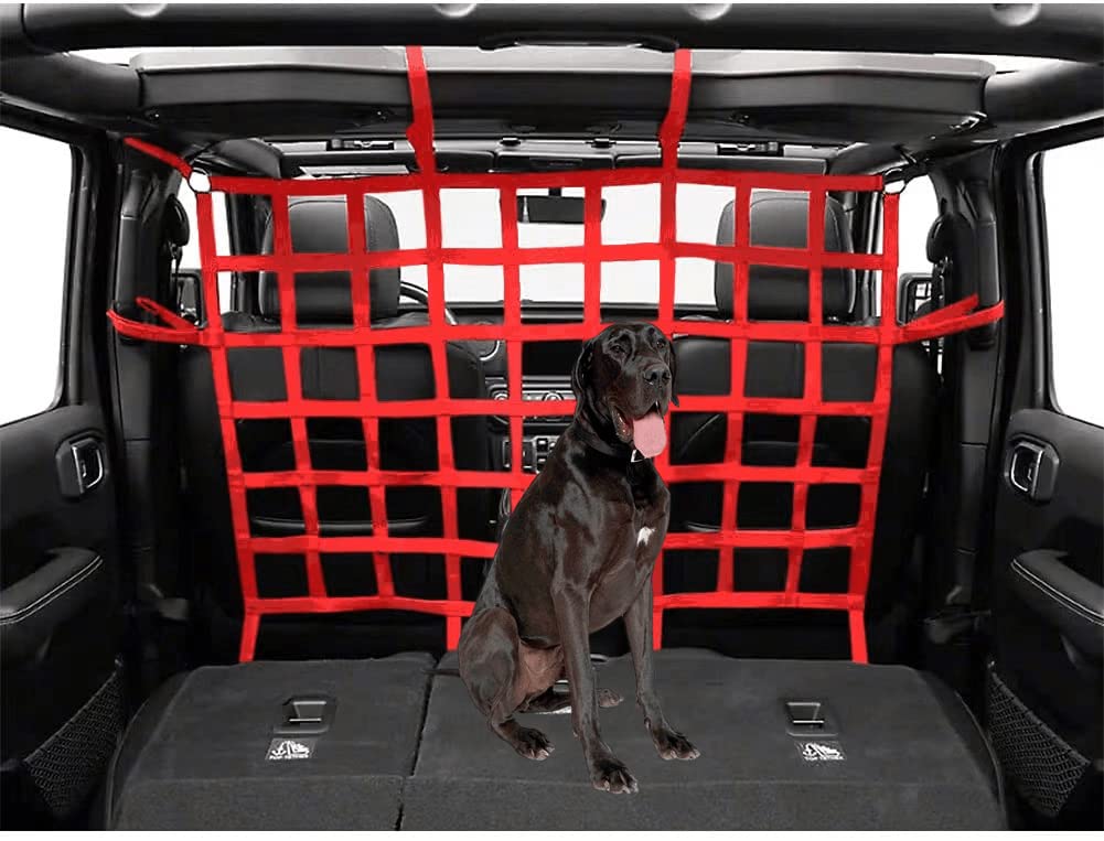 POETRYXIAO Rear Seat Isolation Pet Net, Back Seat Divider for Dog for 2007-2020 Jeep Wrangler JK JL Gladiator JT 2/4 Door(Red)