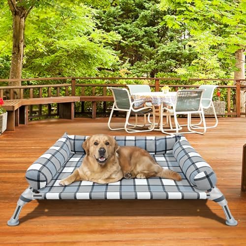 Elevated Raised Dog Bed Cot - Cooling Raised Dog Bed with Bolster Portable Washable Pet Cot Bed with Metal Frame Dog Hammock Bed for Indoor & Outdoor Medium
