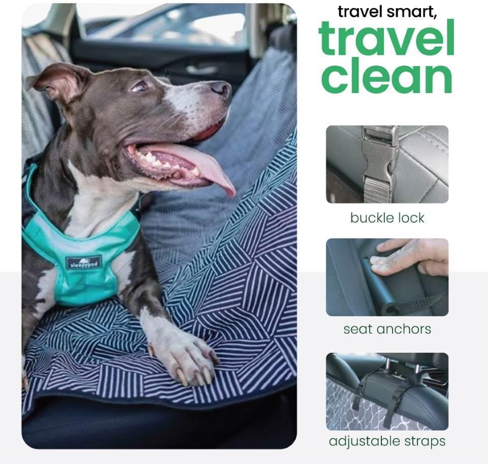 Molly Mutt 3-in-1 Back Seat Cover for Dogs, 100% Cotton Canvas Back Seat Hammock with Headrest Straps, Belt Slots, & Anchors, Non-Skid Cargo Area Cover, Machine Washable, No Harmful Chemicals, 56"x56"
