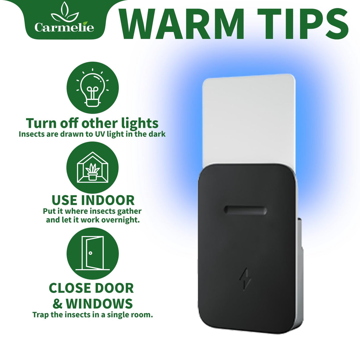 Carmelie Fly Trap Indoor, Fruit Fly Trap for Indoors, Plug-in Flying Insect Traps Catcher with Dimmable UVA Attract Night Light Mode, for House Flies Bugs Mosquito Pest, Black(2 Device+10 Glue Cards)