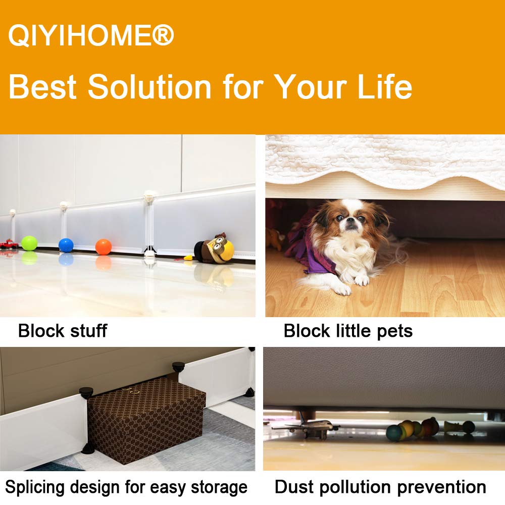 QIYIHOME Under Bed Blocker for Pets, Gap Bumper for Under Bed, Stop Things Going Under Bed or Sofa Couch, Toys Blocker for Cats Dogs, Easy to Install, Total 7" Height 78.5" Length, Black