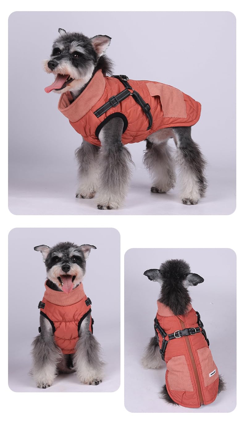 Dog Coat for Medium Dogs Jackets Waterproof Reflective Fleece Inner Dog Winter Jacket with Harness Zipper Dog Cold Weather Coats for Medium Dogs Winter Coat Clothes Red