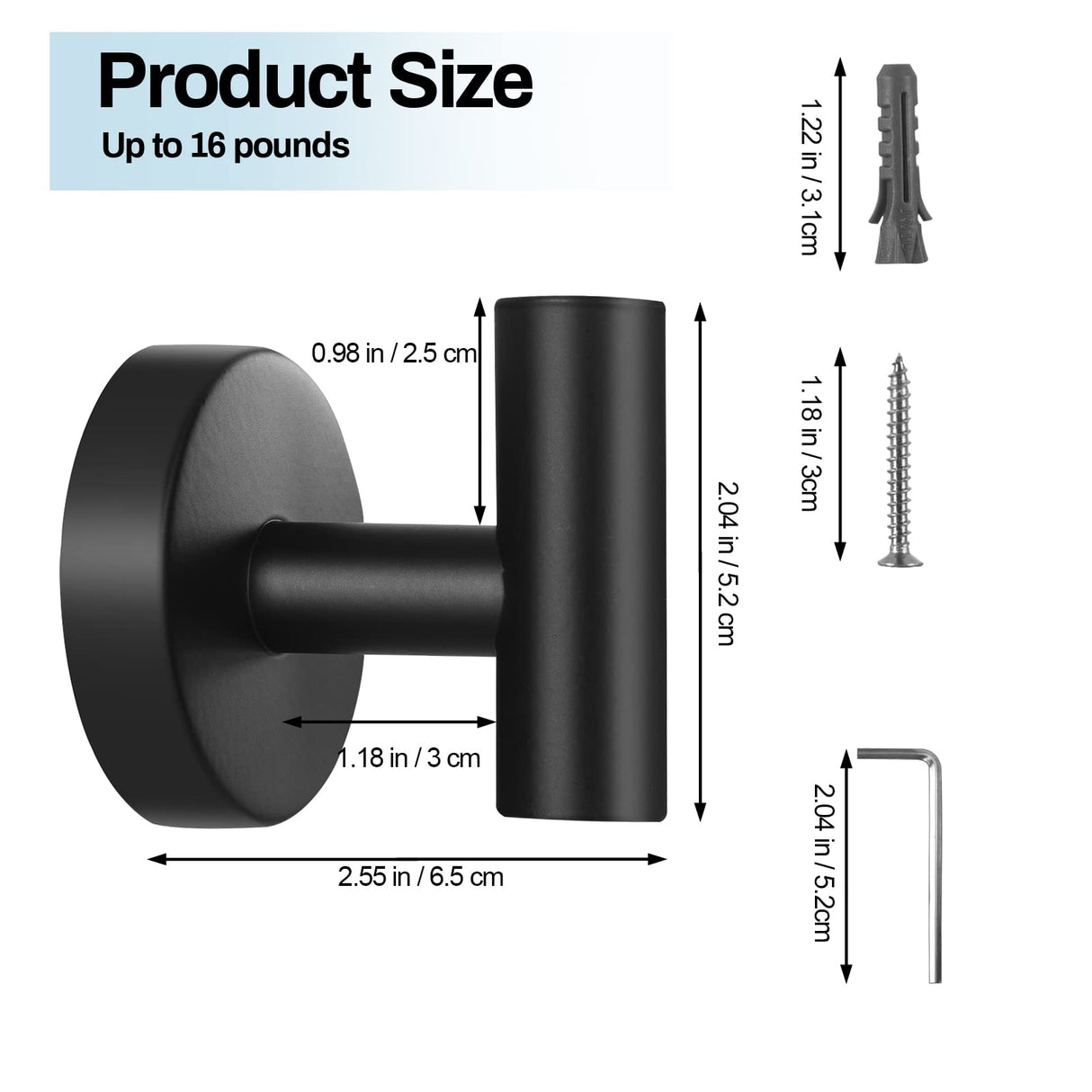 Towel Hooks for Bathroom,2 Packs Wall Mount Towel Holder,Black Matte Wall Robe Hook,Stainless Steel Heavy Duty Door Hanger Towel Hook for Kitchen, Bedroom,Hotel,Pool,Coats(Drilling)