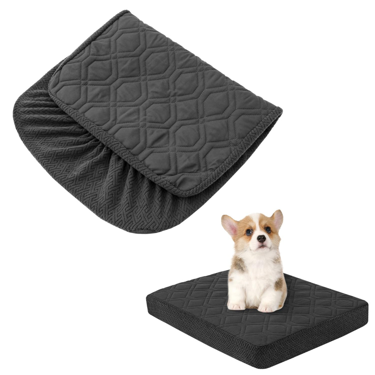 Dog Bed Covers Replacement Washable - Waterproof Dog Bed Covers Quilted, Water Absorbable Pet Puppy Bed Cover for Dog Cat, Cover Only 36Lx27Wx6H Inches Bluegrey