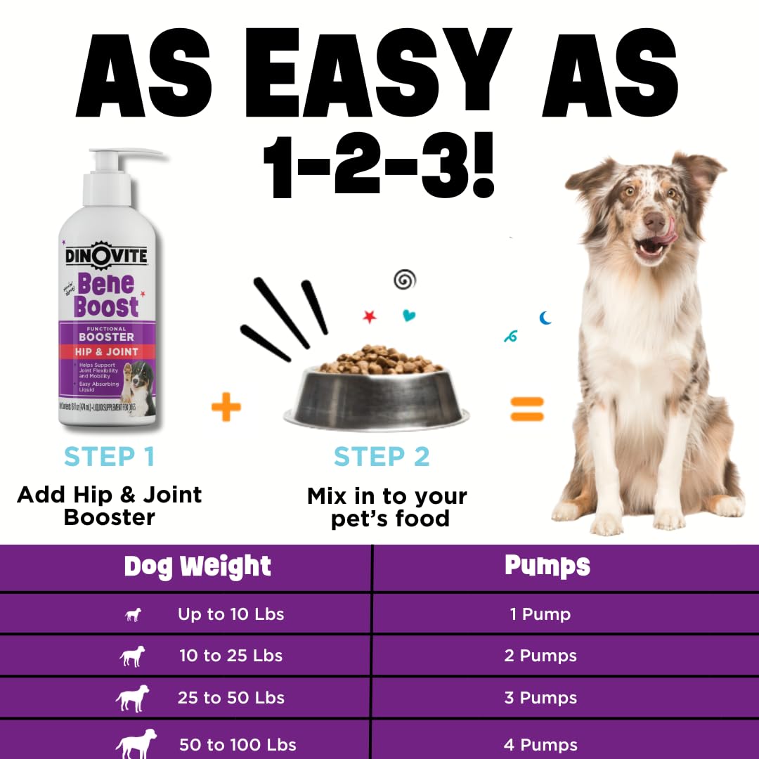 Dinovite BeneBoost Hip & Joint Liquid Topper for Dogs, Dog Joint Supplement with Glucosamine, Chondroitin, MSM & Hyaluronic Acid, Dog Mobility Support, Bacon Flavor, 6 fl oz