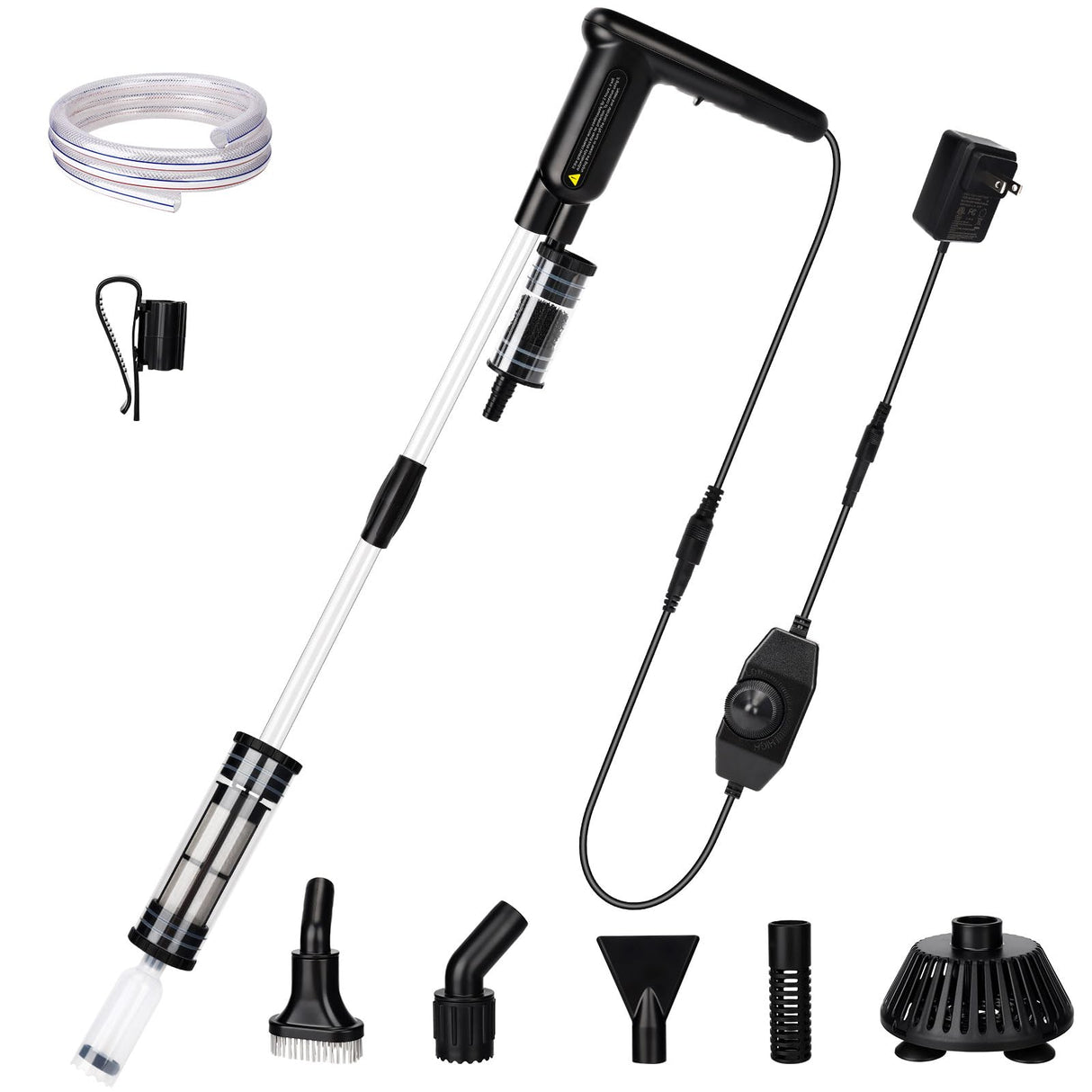 AQQA Upgraded DC 18W Electric Aquarium Vacuum Gravel Cleaner, Anti-Clog Pre-Filter Design, 7-in-1 Multifunctional Fish Tank Cleaning Kit for Dirt Removal, Water Change, Sand Washing, Turtle Shower
