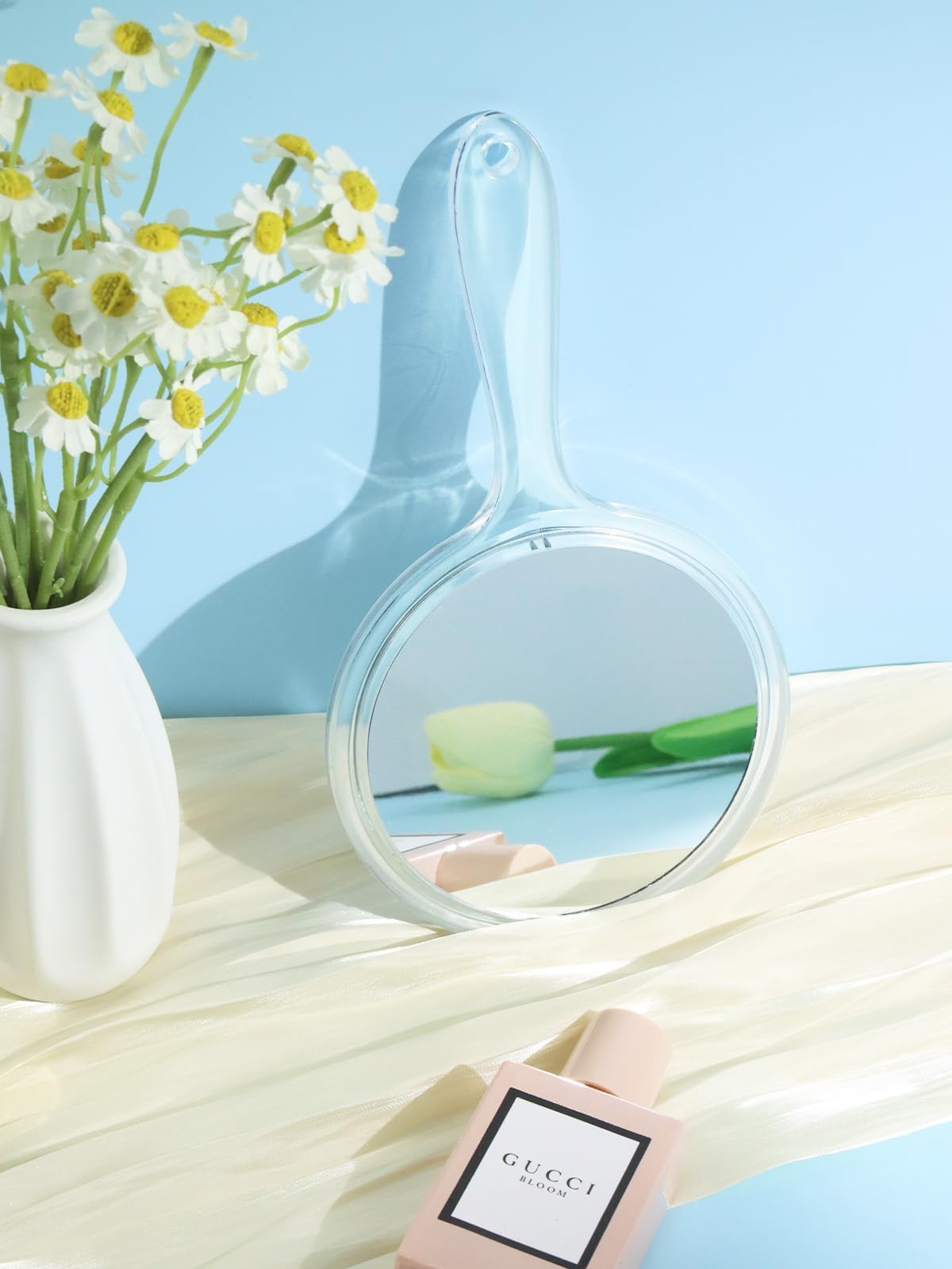 Hand Mirror, Double-Sided 1X/5X Magnifying Mirror with Handle, Acrylic, 8.3" L x 4.5" W, Clear, Pack of 1