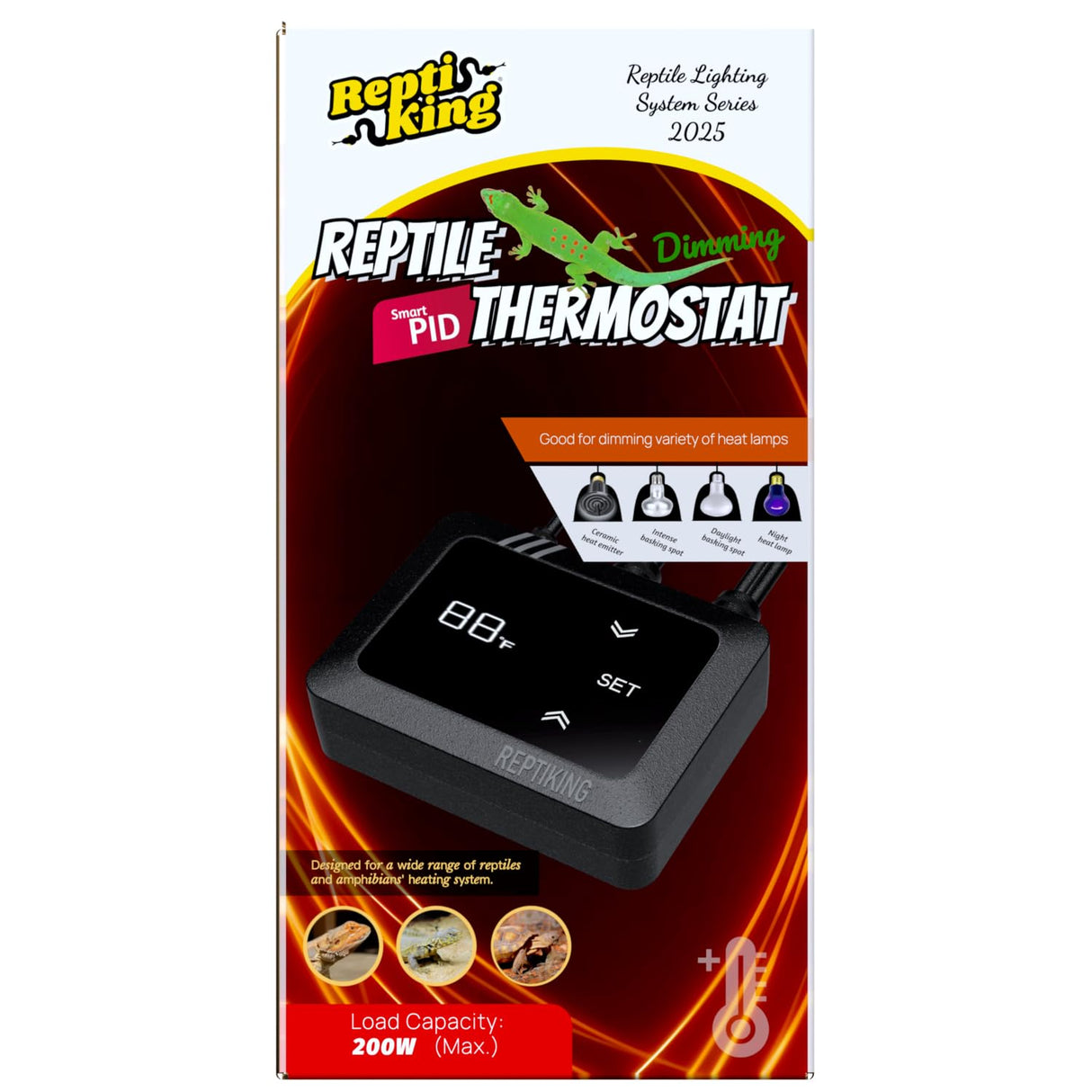 ReptiKing Reptile Dimming Thermostat, Heat Lamp Temperature Controller, Reptile Terrarium PID Digital Thermostat, Heating Controller for Basking Spot Heat Bulbs and Ceramic Heat Emitter