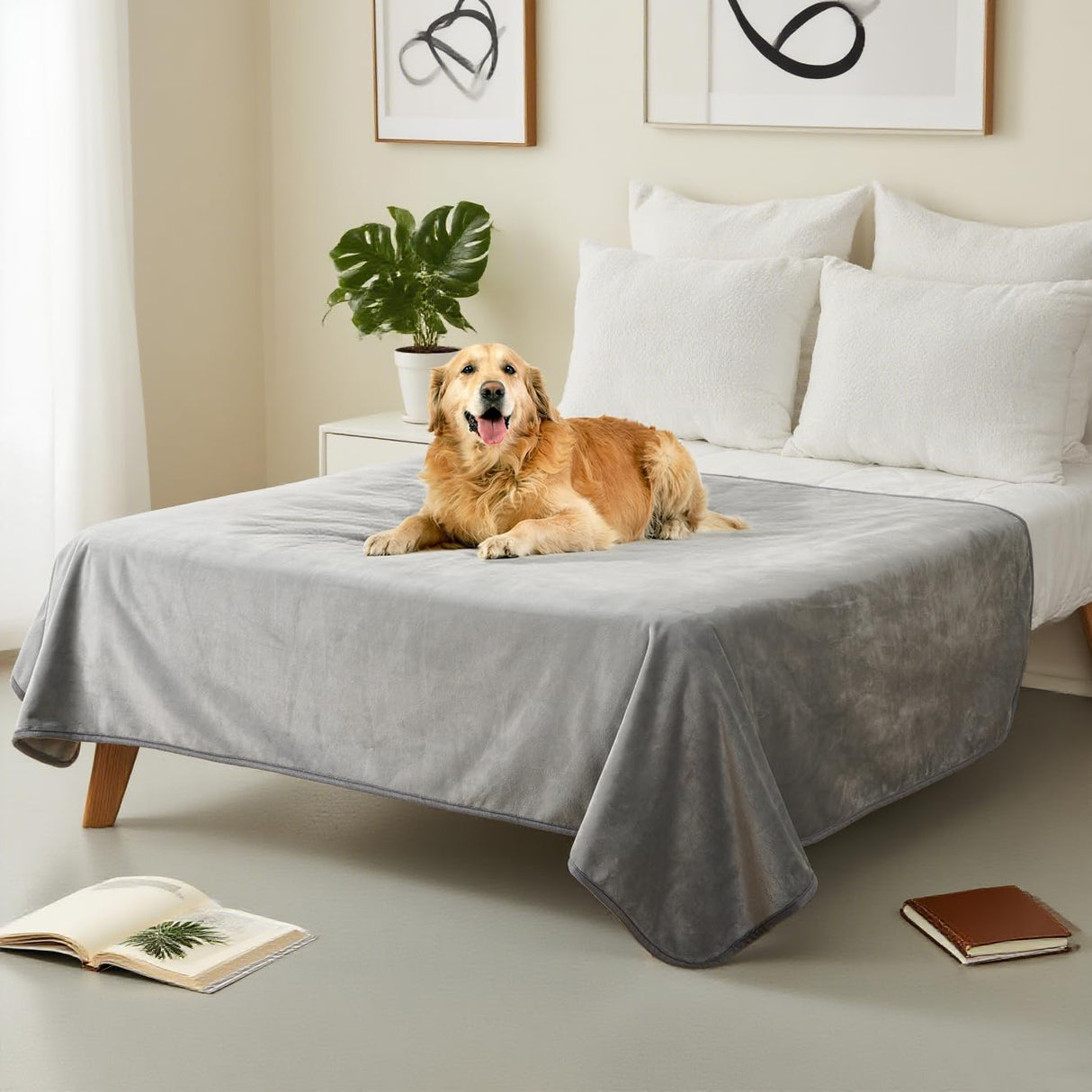 CAPT.SNOOZE Water Proof Blanket 50x60 Inches - Reversible Flannel Blanket for Bed, Sofa,Couch- Spillproof, Leakproof Soft Double-Sided Light Grey Throw Blanket for Adults, Pets, Couples