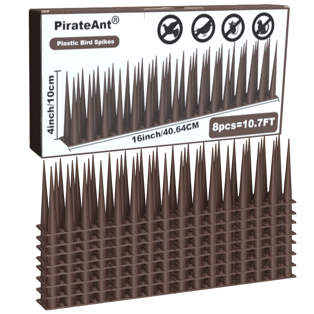 Bird Spikes 4 Inch High,Pigeon Outdoor Deterrent Spikes, Used to Keep Cats Small to Medium Sized Birds Away.Bird Plastic Fence Spikes for Railing and Roof.Away Covers 10.7 Feet(325cm), Brown