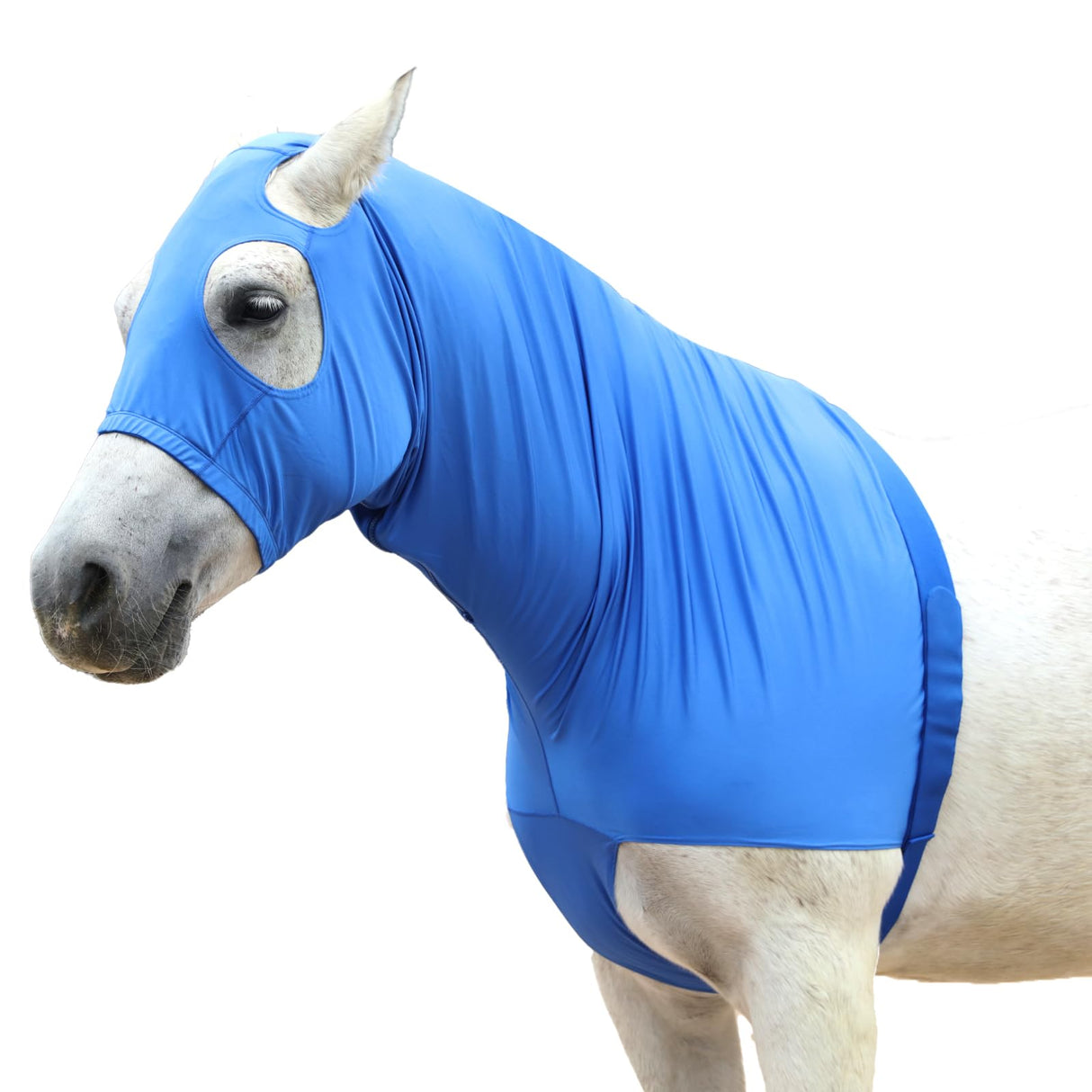 Gallopoff Horse Slinky Hood with Zipper, Stretch Spandex Sleazy Hood for Mane Protection, Breathable Horse Neck Cover for Show Prep, Braids Saver, Sleek Grooming Under Blanket Use Blue Medium
