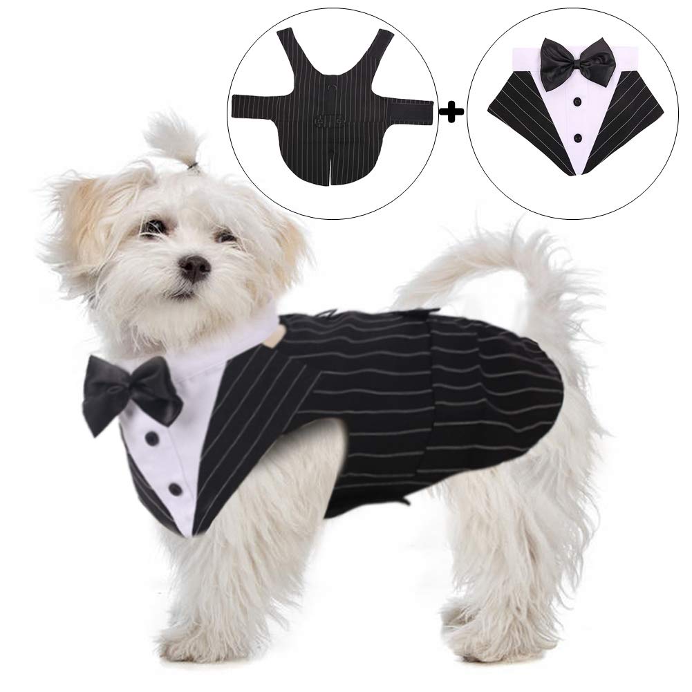 QBLEEV Dog Tuxedo - Formal Dog Suit with Bow Tie, Bandana Set, Halloween & Christmas Outfit, 2XL Stripe