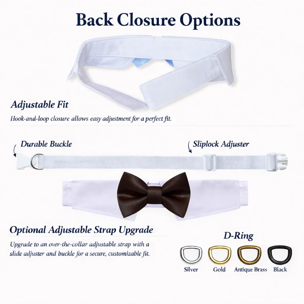 Handcrafted Personalized Dog Wedding Attire with Bow Tie – Custom Embroidered Name, Adjustable Shirt-Style Collar Fit, Optional Ring Bearer Clasp, Formal Outfit by ACORD EU (White)